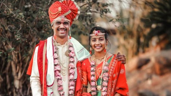 Couple Prashant and Vinya on their wedding day